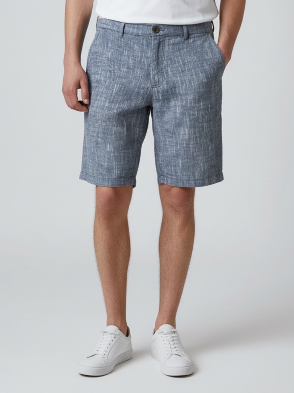 PD&C Men's Blue Striped 100% Cotton Flat Front Shorts Size 33